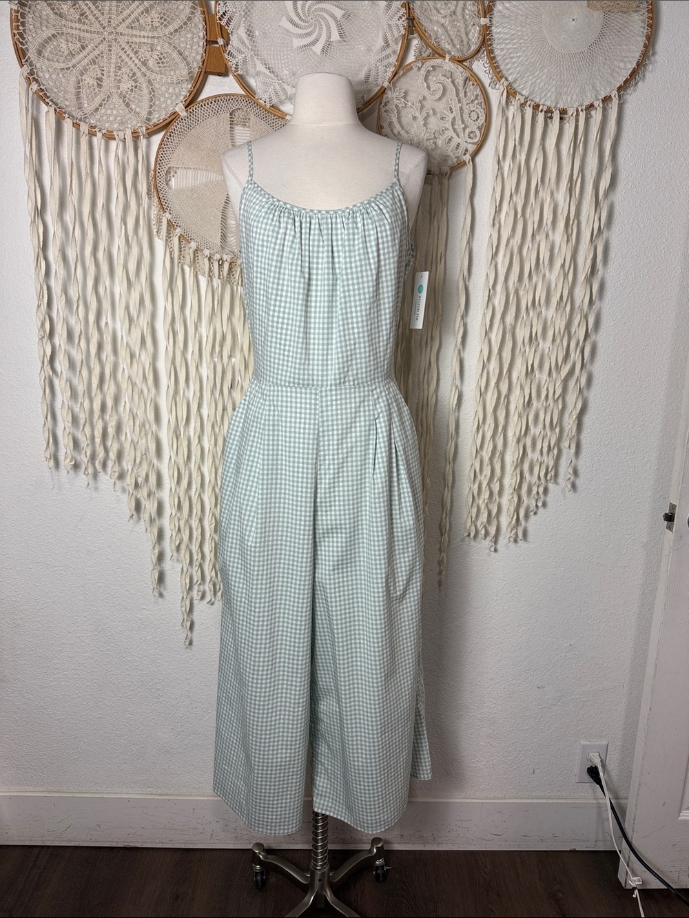 Gal Meets Glam NWT Tate Gingham Wide Leg Tie Back Jumpsuit Size US8